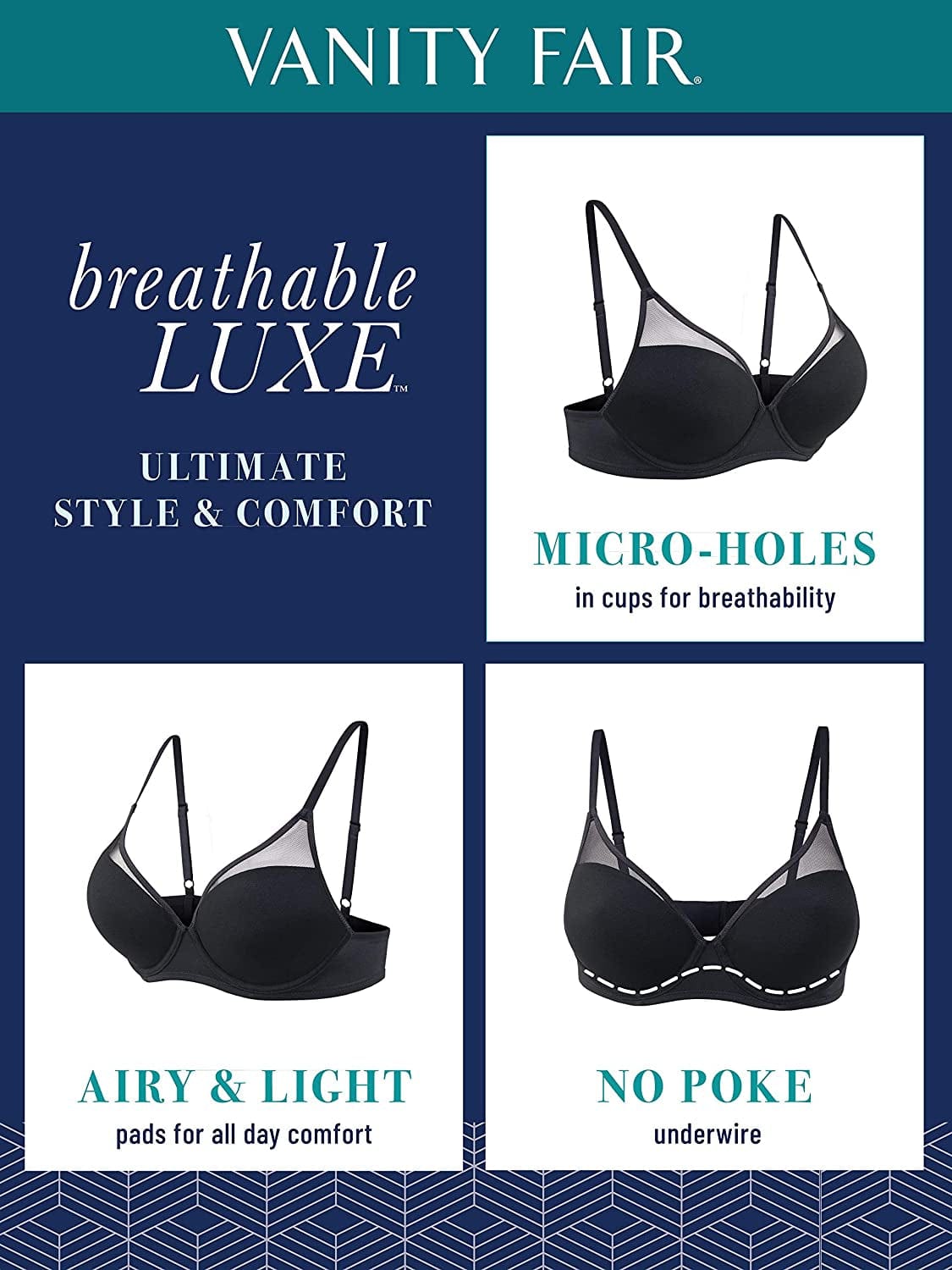 Women'S Breathable Luxe Full Coverage Padded Underwire Bra 75291