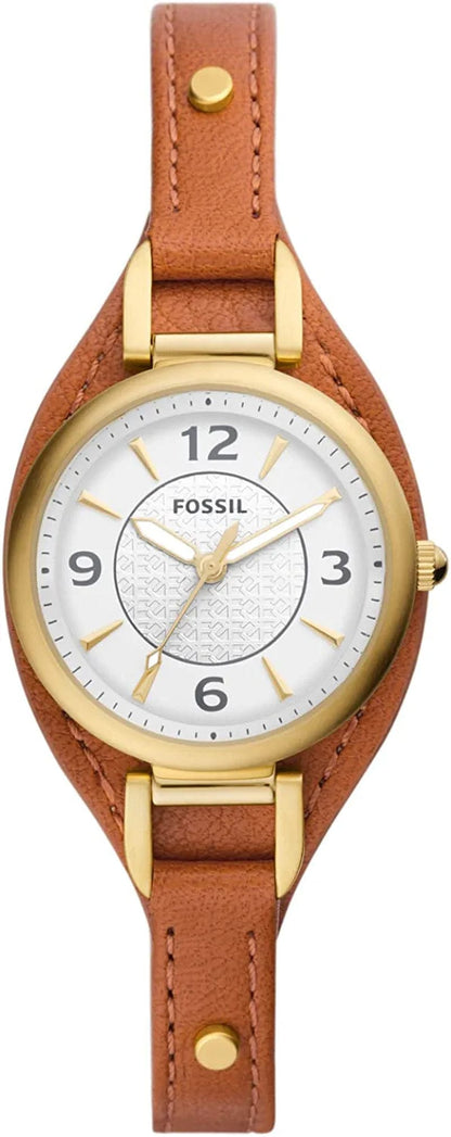 Women'S Carlie Mini Quartz Stainless Steel and Leather Watch Gold/Brown Cuff