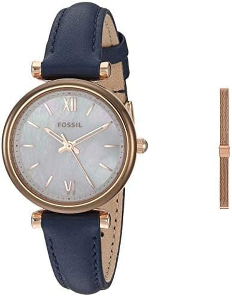 Women'S Carlie Mini Quartz Stainless Steel Dress Watch Navy + Rose Gold Mesh
