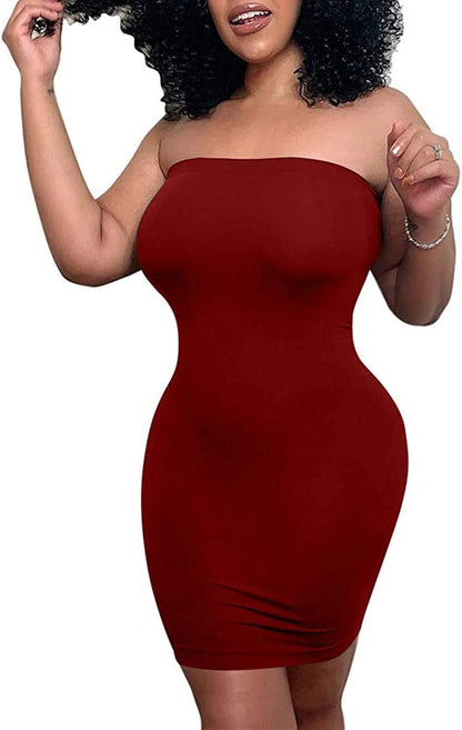 Women'S Casual Basic Bodycon Tube Top Sexy Strapless Club Party Mini Dress Wine Red / Small