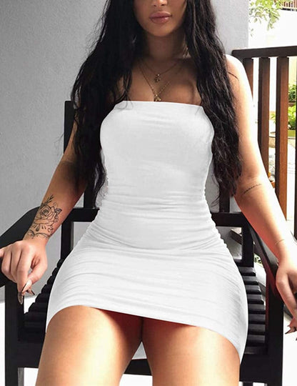 Women'S Casual Basic Bodycon Tube Top Sexy Strapless Club Party Mini Dress