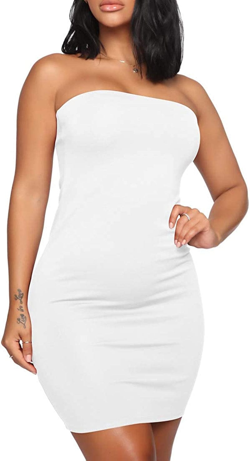 Women'S Casual Basic Bodycon Tube Top Sexy Strapless Club Party Mini Dress