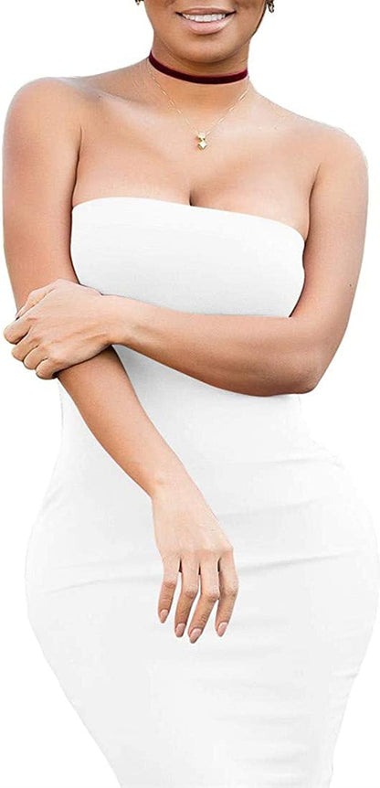 Women'S Casual Basic Bodycon Tube Top Sexy Strapless Club Party Mini Dress