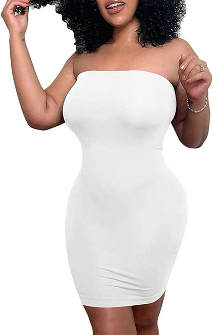 Women'S Casual Basic Bodycon Tube Top Sexy Strapless Club Party Mini Dress White / Small