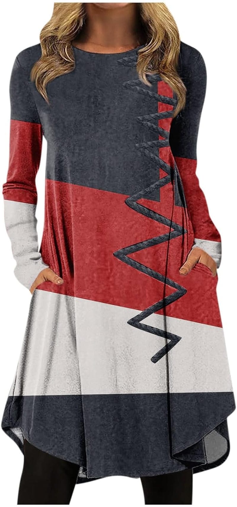 Women'S Christmas Dresses 2023 Fashion Casual Printed round Neck Pullover Loose Long Sleeve Dress Black / Small