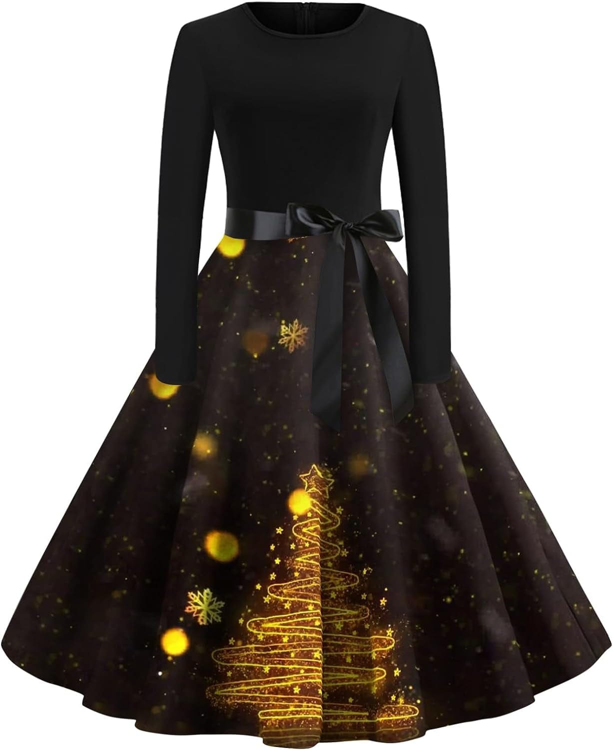 Women'S Christmas Dresses Vintage Casual Fashion round Neck Long Sleeve Printed Dresses, S-2XL Ginger / Large