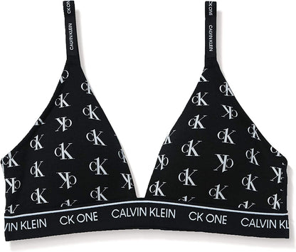 Women'S Ck One Cotton Lightly Lined Triangle Bralette Staggered Logo Black / Large