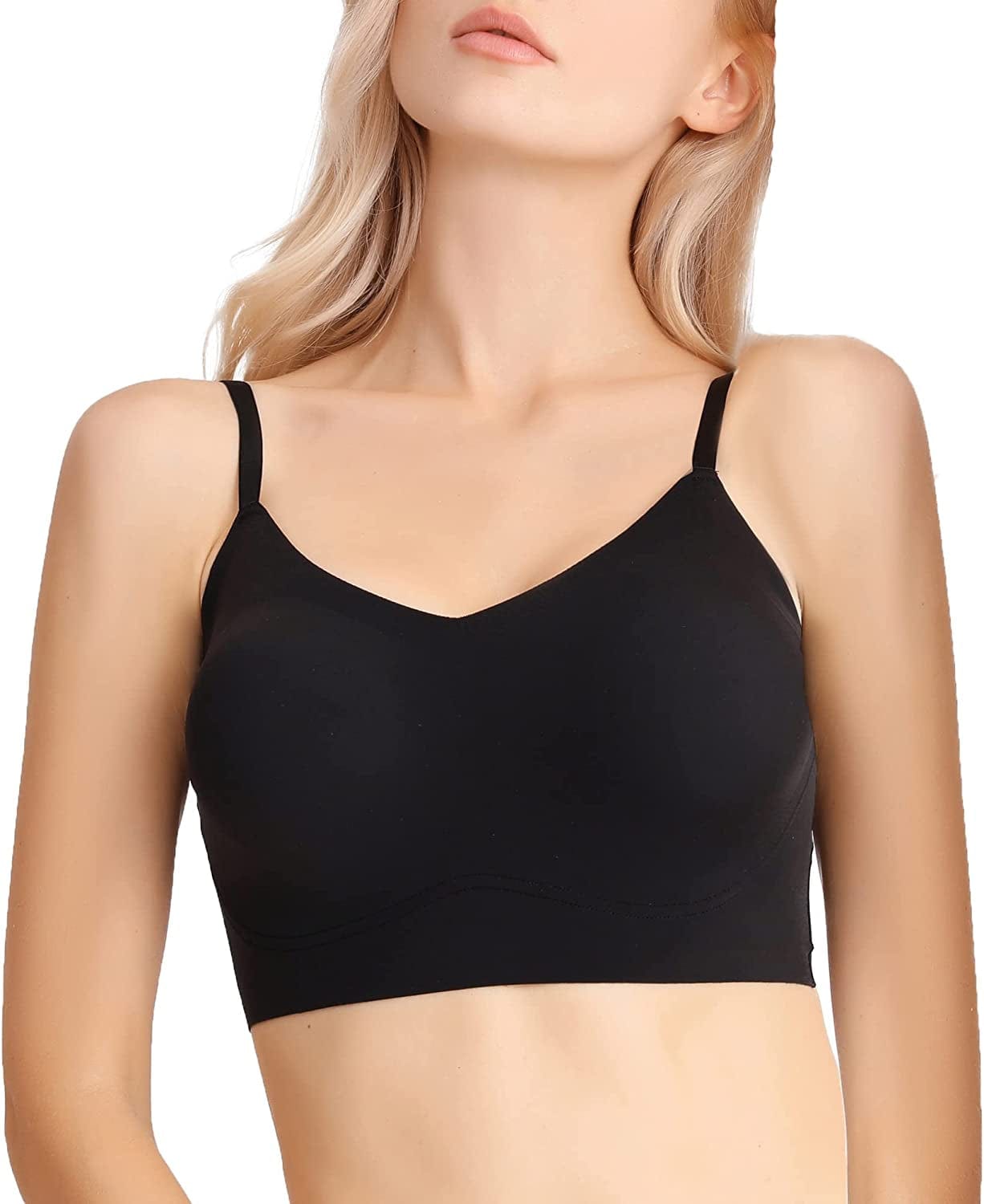 Women'S Comfortable No Steel Ring No Trace Wireless Triangle Bra V-Neck Soft and Light Bra Black / X-Large