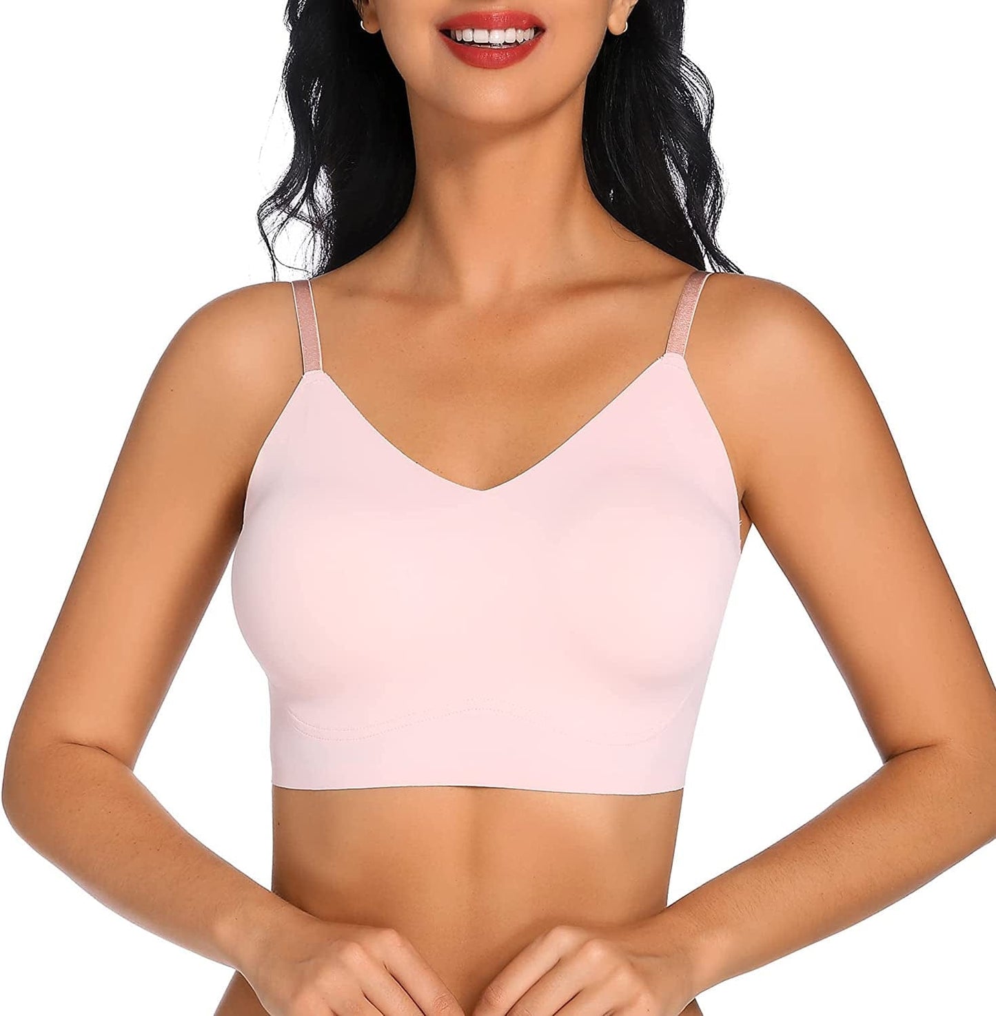 Women'S Comfortable No Steel Ring No Trace Wireless Triangle Bra V-Neck Soft and Light Bra Pink / X-Large