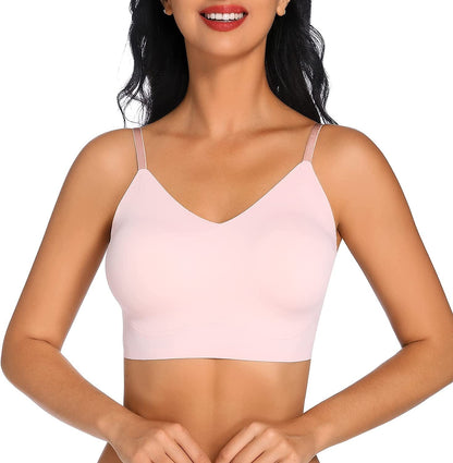 Women'S Comfortable No Steel Ring No Trace Wireless Triangle Bra V-Neck Soft and Light Bra Pink / X-Large