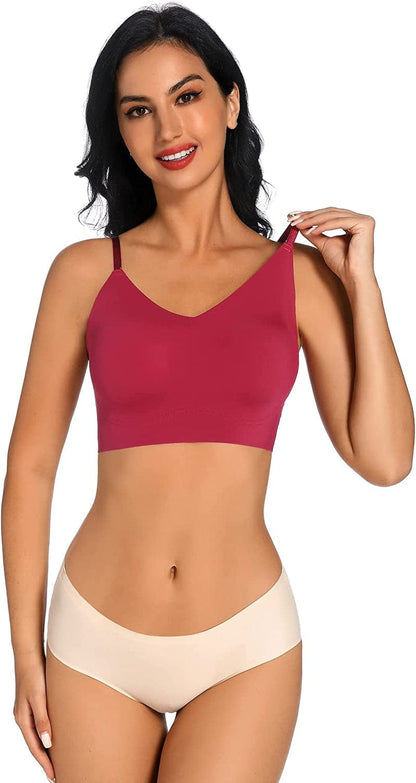 Women'S Comfortable No Steel Ring No Trace Wireless Triangle Bra V-Neck Soft and Light Bra