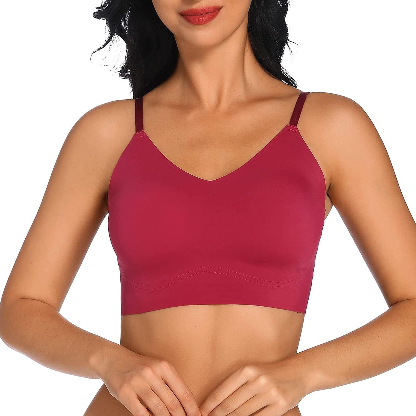 Women'S Comfortable No Steel Ring No Trace Wireless Triangle Bra V-Neck Soft and Light Bra Red / Medium