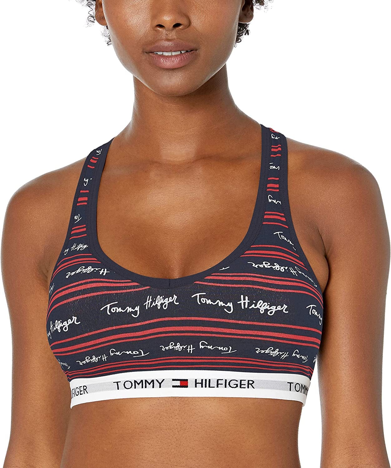 Women'S Cotton Lounge Bralette Bra Script Tommy Placement Navy Ground / Medium