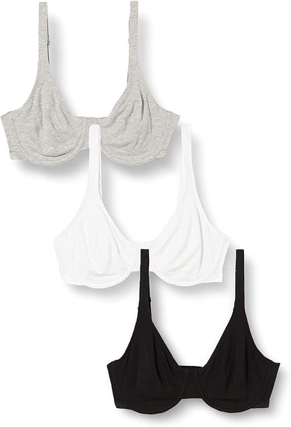Women'S Cotton Stretch Extreme Comfort Bra Black/White/Grey Heather / 34C