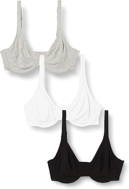 Women'S Cotton Stretch Extreme Comfort Bra Black/White/Grey Heather / 42DD