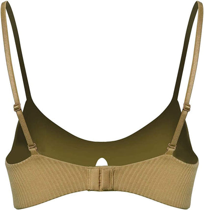 Women'S Cotton Wireless V Neck Bra Removable Padded Bralette Dark Gold / X-Large