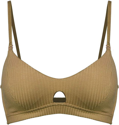 Women'S Cotton Wireless V Neck Bra Removable Padded Bralette Dark Gold / X-Large