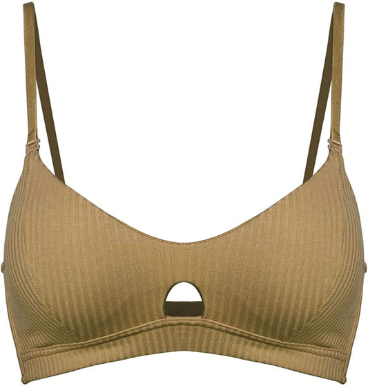 Women'S Cotton Wireless V Neck Bra Removable Padded Bralette Dark Gold / X-Large