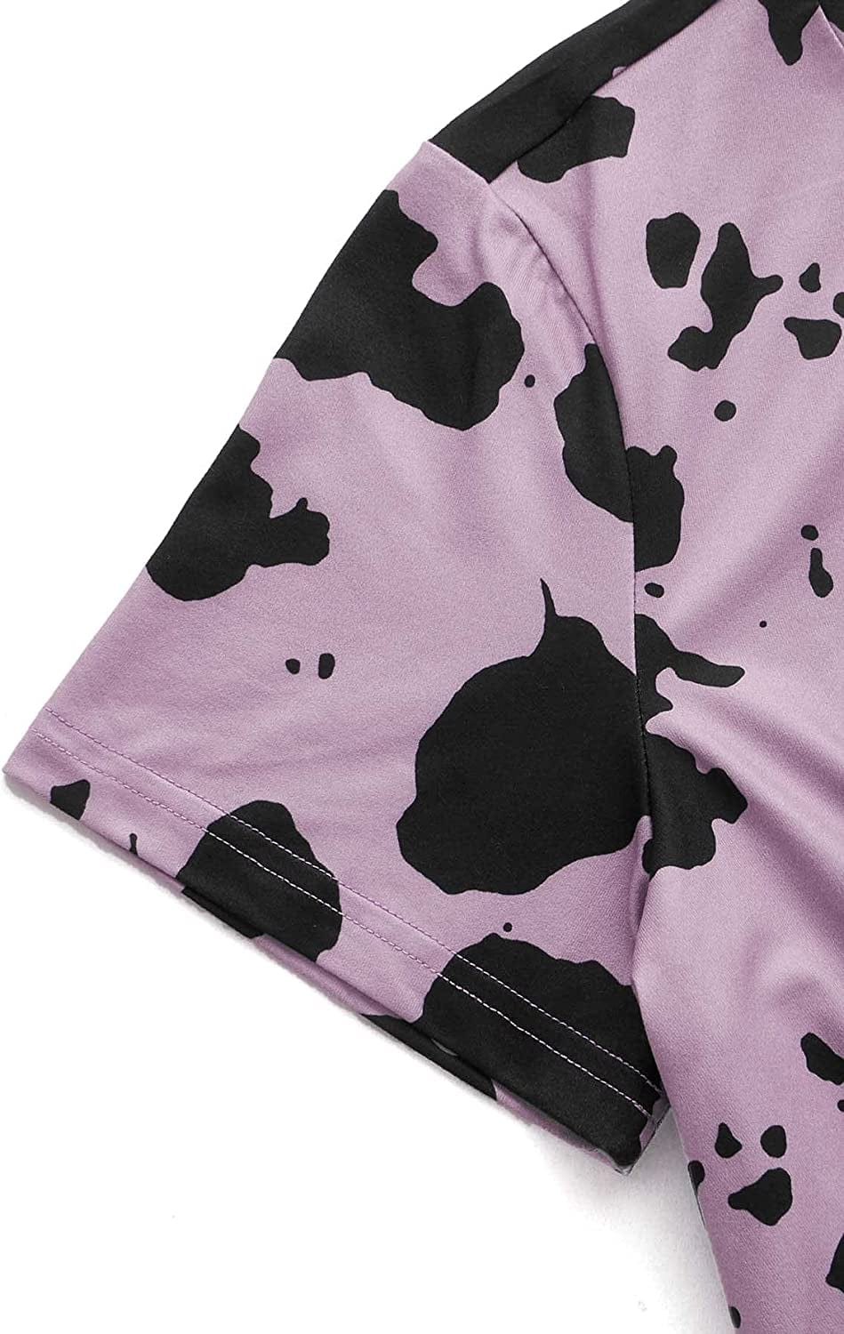 Women'S Cow Print Twist Front round Neck Short Sleeve Crop Tee Top
