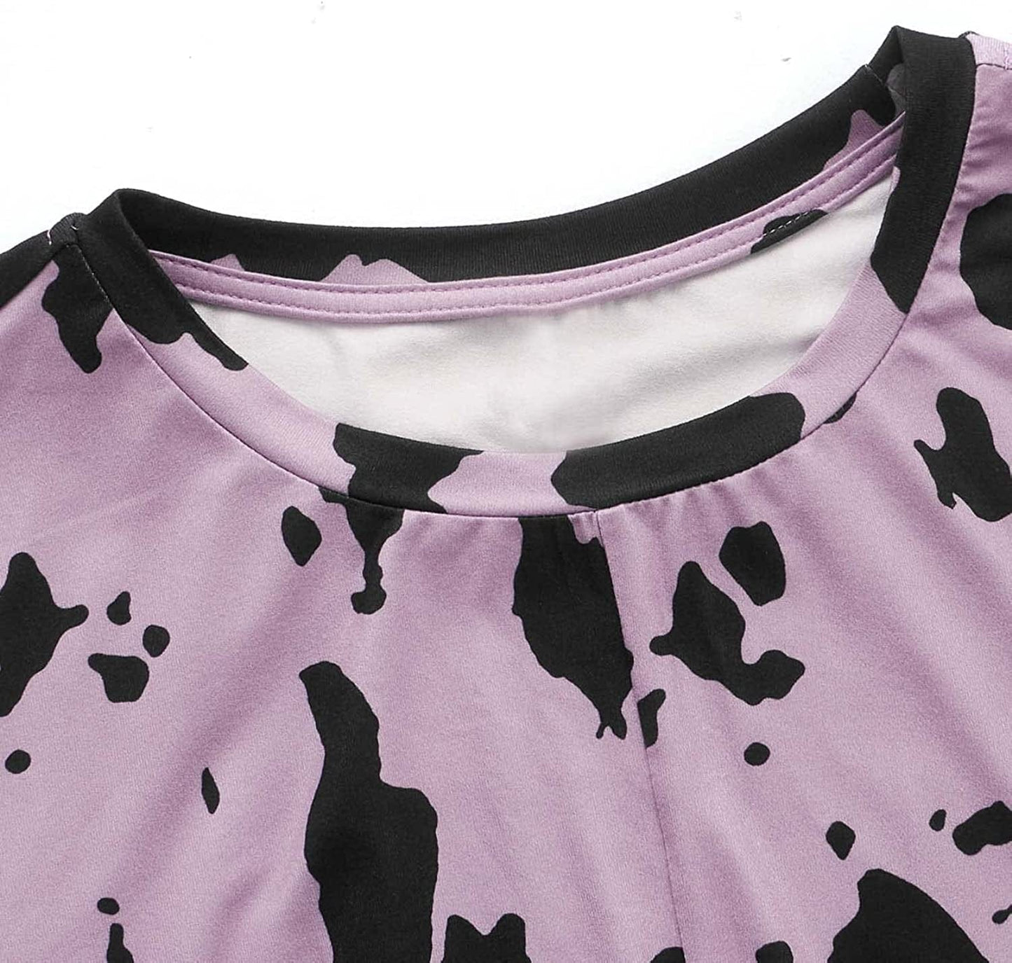 Women'S Cow Print Twist Front round Neck Short Sleeve Crop Tee Top