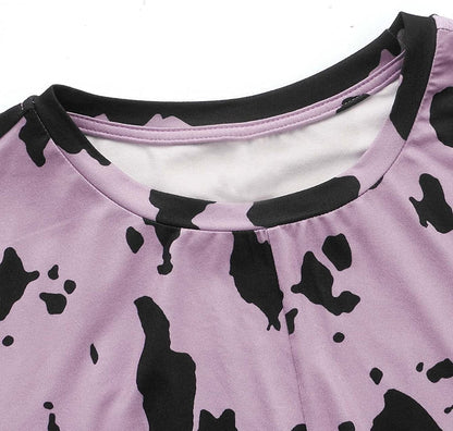 Women'S Cow Print Twist Front round Neck Short Sleeve Crop Tee Top