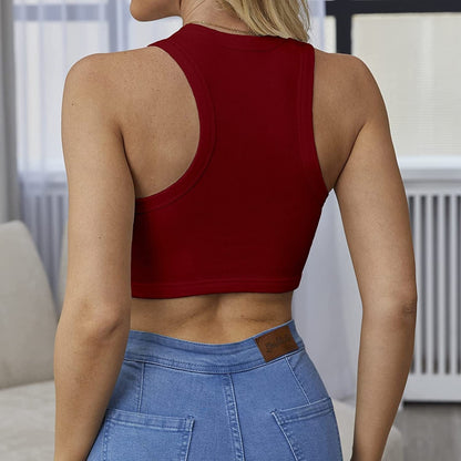 Women'S Crew Neck Racerback Knit Ribbed Basic Sleeveless Crop Tank Tops