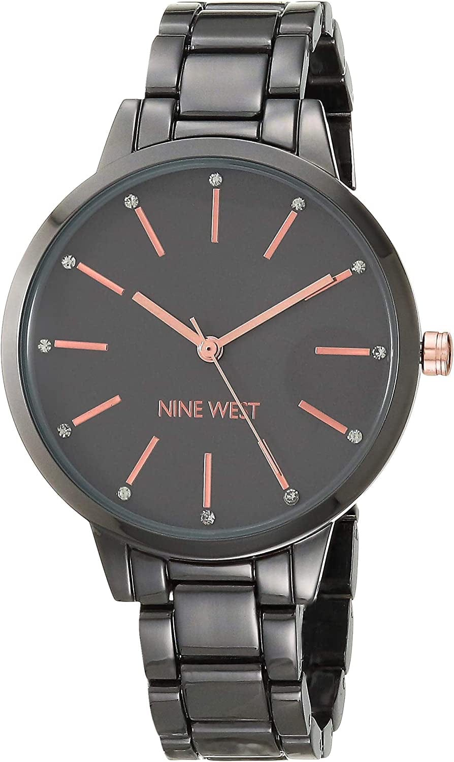 Women'S Crystal Accented Bracelet Watch Gunmetal/Rose Gold