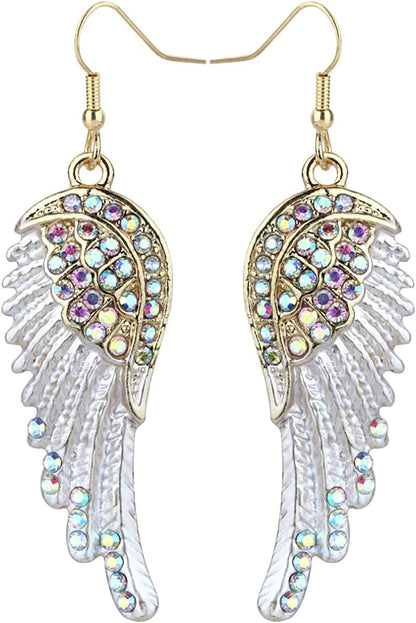 Women'S Crystal Guardian Angel Wings Hypoallergenic Dangle Earrings Biker Jewelry - 2 1/4 Inch Color-changing Gold