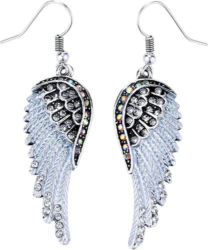 Women'S Crystal Guardian Angel Wings Hypoallergenic Dangle Earrings Biker Jewelry - 2 1/4 Inch Silver Clear