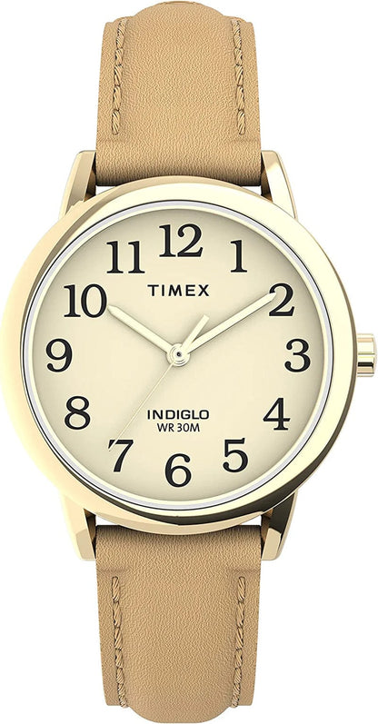 Women'S Easy Reader Leather Strap 30Mm Watch Tan/Blue/Gold-Tone