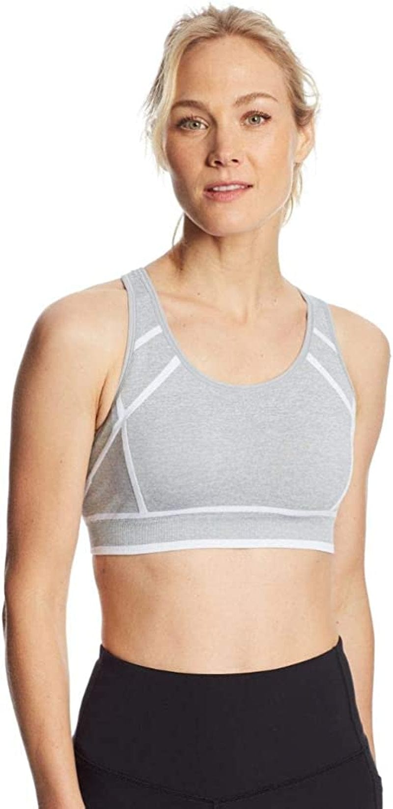 Women'S Fashion Seamless Racerback Bra Heather Gray/White / Large