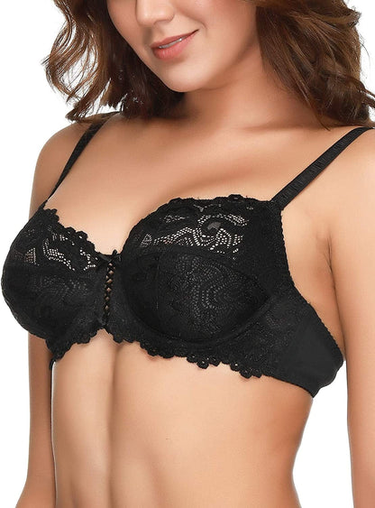 Women'S Floral Lace Bra Full Coverage Underwire Unlined Soft Bra Light Weight
