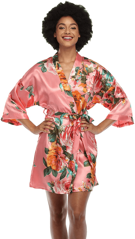 Women'S Floral Satin Kimono Robes Short Silky Bridesmaid Robes Sleepwear Apparel & Accessories > Clothing > Sleepwear & Loungewear > Robes MissNina Dark Pink X-Large-XX-Large 