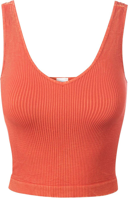 Women'S Four-Way Stretch V-Neck Ribbed Seamless Crop Top -Made in USA A Vintage Rust / One Size