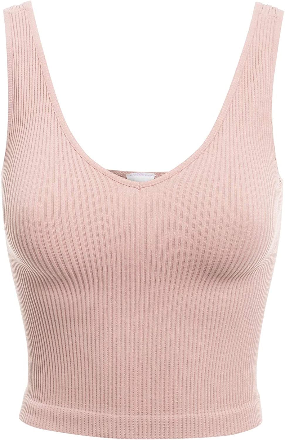 Women'S Four-Way Stretch V-Neck Ribbed Seamless Crop Top -Made in USA Apricot Ice / One Size