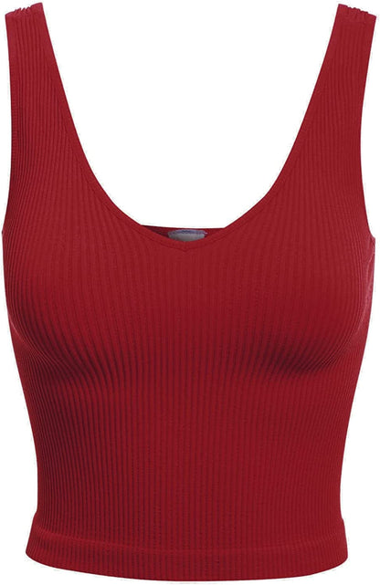 Women'S Four-Way Stretch V-Neck Ribbed Seamless Crop Top -Made in USA Sundried Tomato / One Size