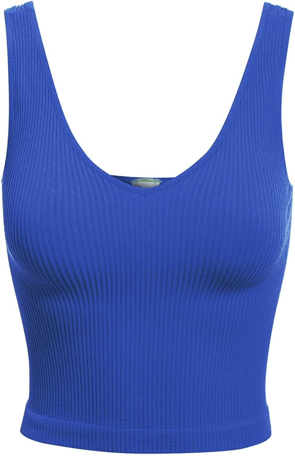 Women'S Four-Way Stretch V-Neck Ribbed Seamless Crop Top -Made in USA Royal Blue / One Size