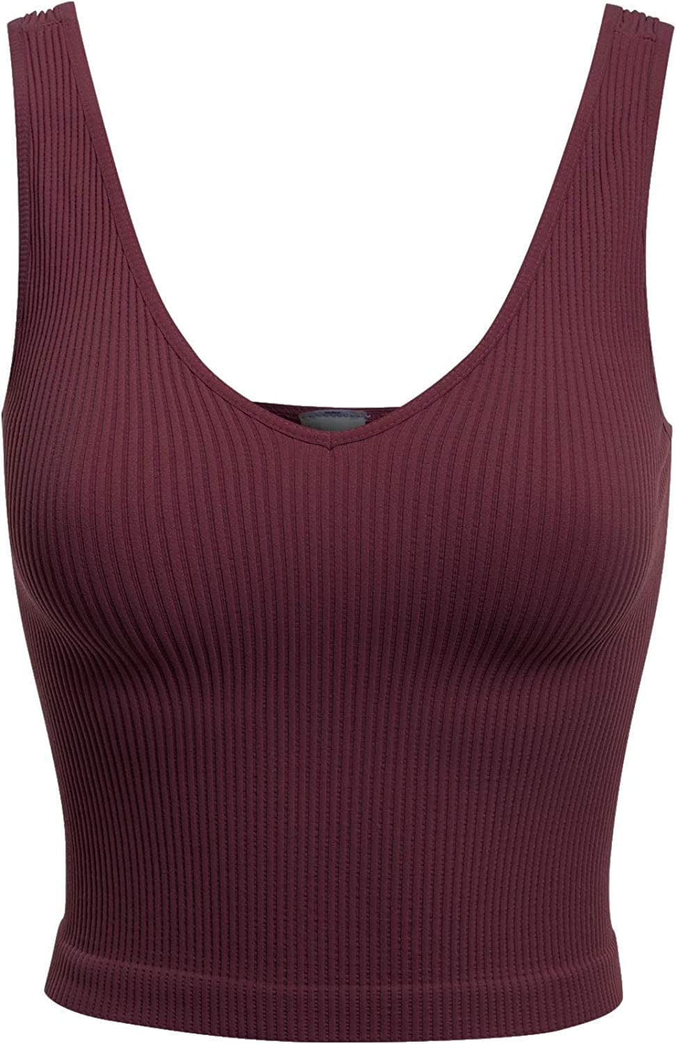 Women'S Four-Way Stretch V-Neck Ribbed Seamless Crop Top -Made in USA Italian Plum / One Size