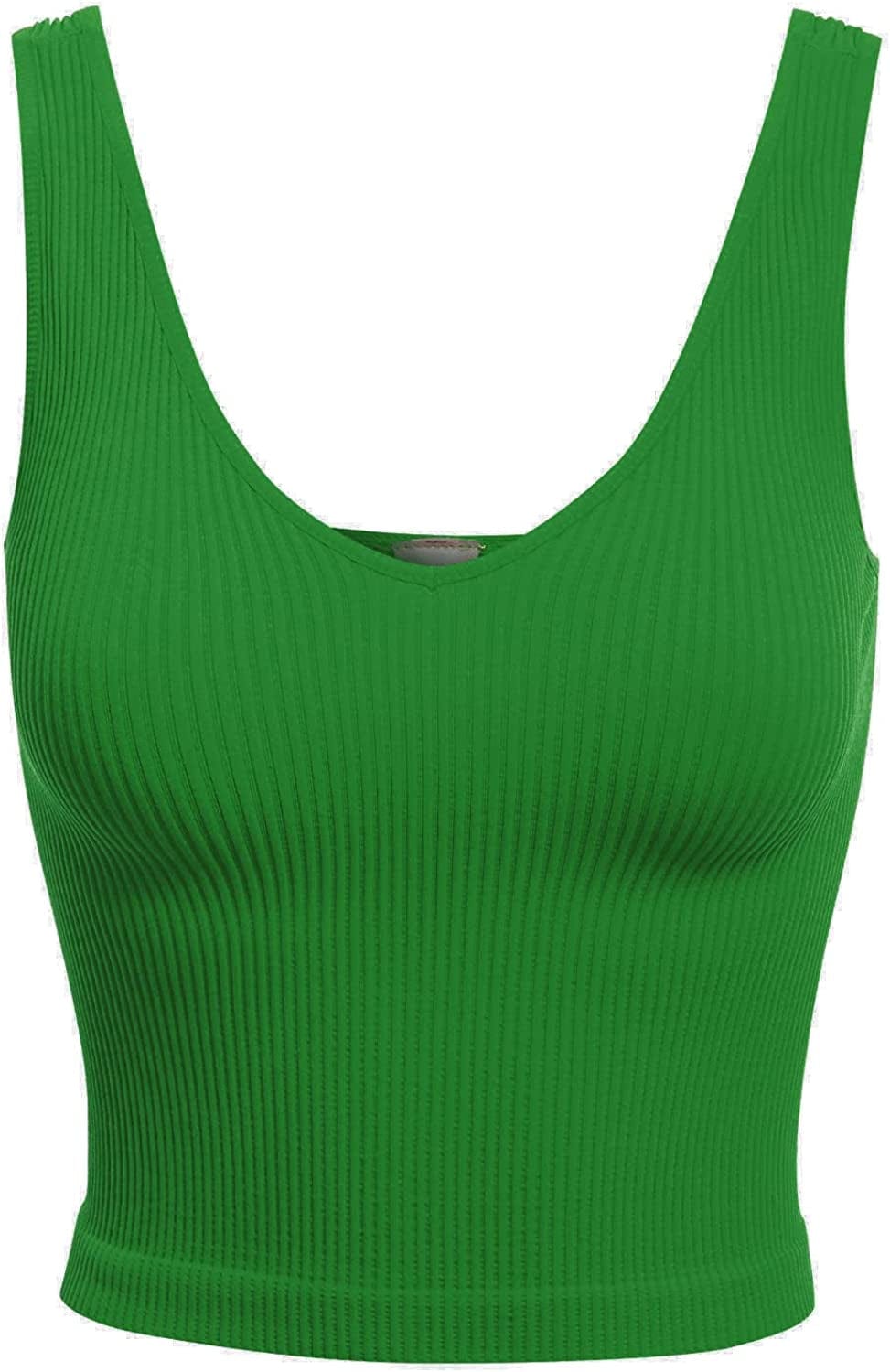 Women'S Four-Way Stretch V-Neck Ribbed Seamless Crop Top -Made in USA Jolly Green / One Size