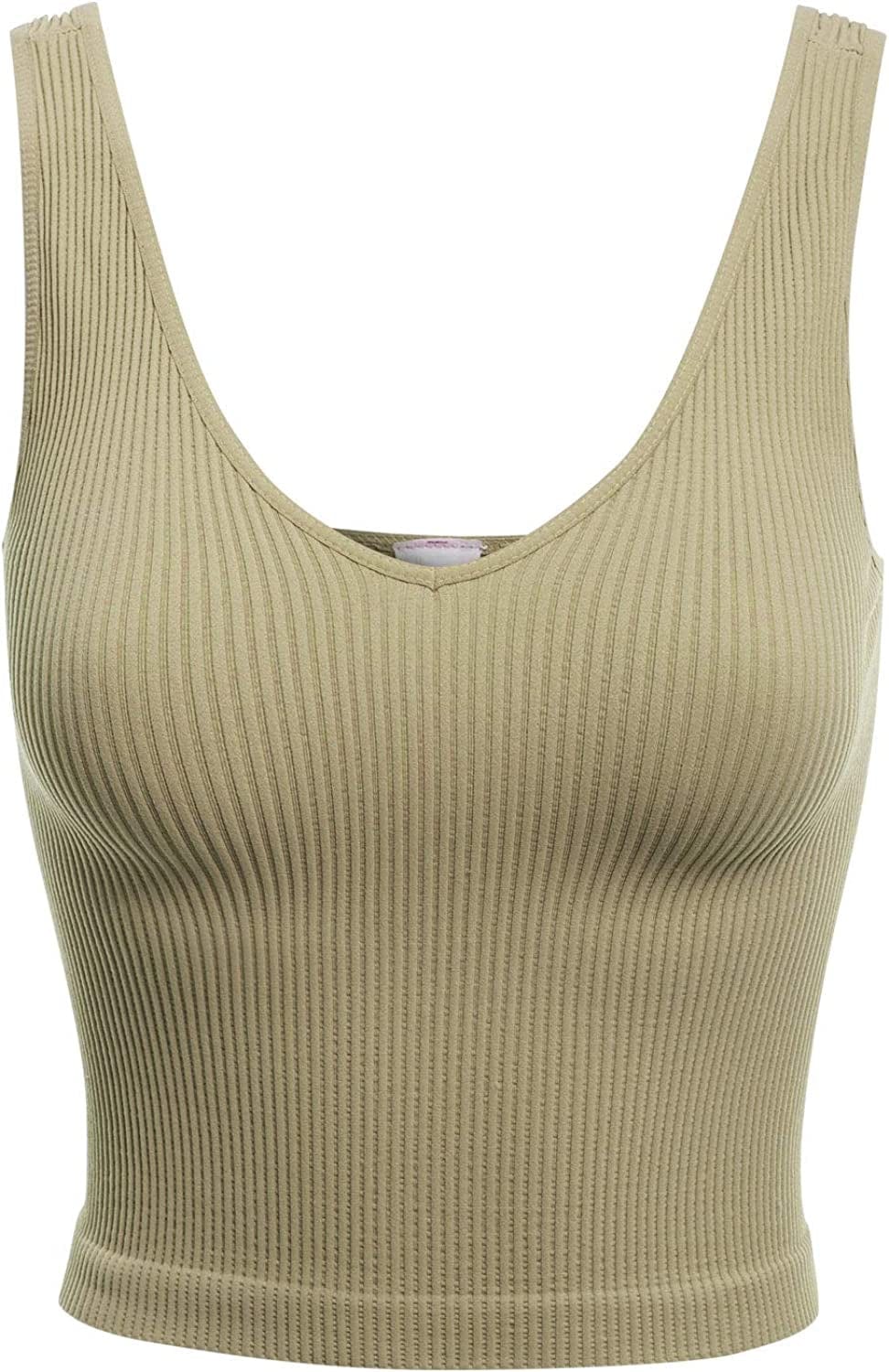 Women'S Four-Way Stretch V-Neck Ribbed Seamless Crop Top -Made in USA Silver Sage / One Size