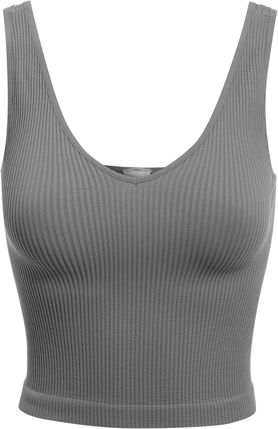 Women'S Four-Way Stretch V-Neck Ribbed Seamless Crop Top -Made in USA Zink Grey / One Size