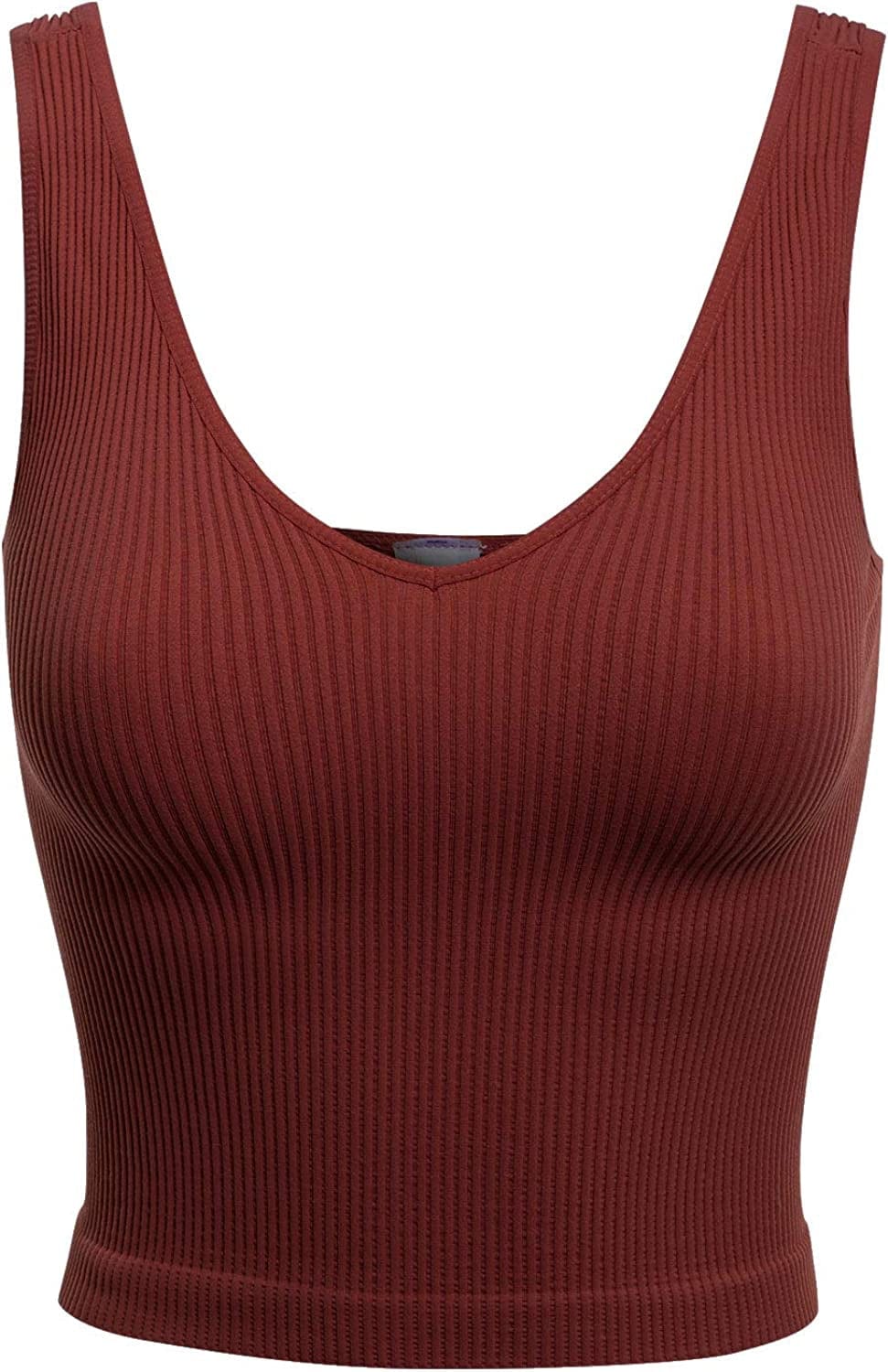 Women'S Four-Way Stretch V-Neck Ribbed Seamless Crop Top -Made in USA Brick / One Size