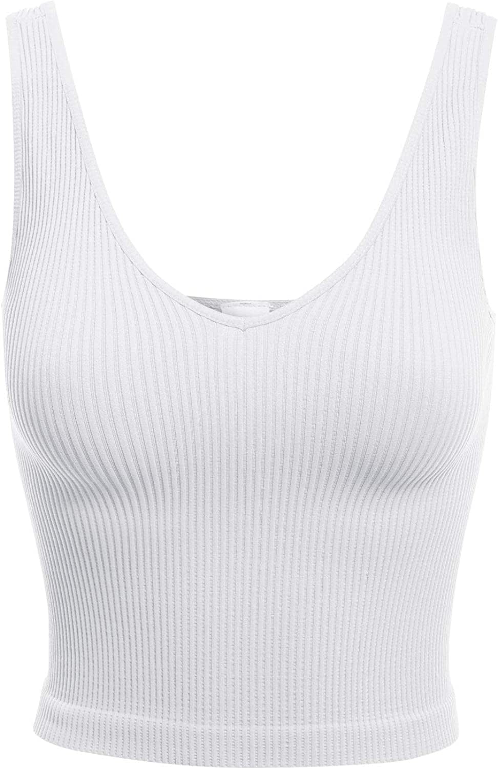 Women'S Four-Way Stretch V-Neck Ribbed Seamless Crop Top -Made in USA White / One Size