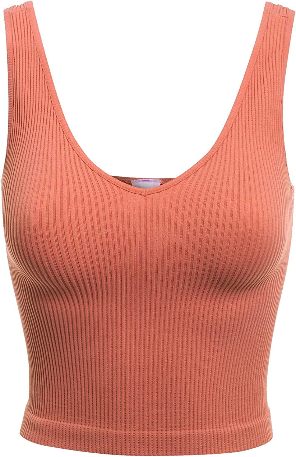 Women'S Four-Way Stretch V-Neck Ribbed Seamless Crop Top -Made in USA Cotton Wood / One Size