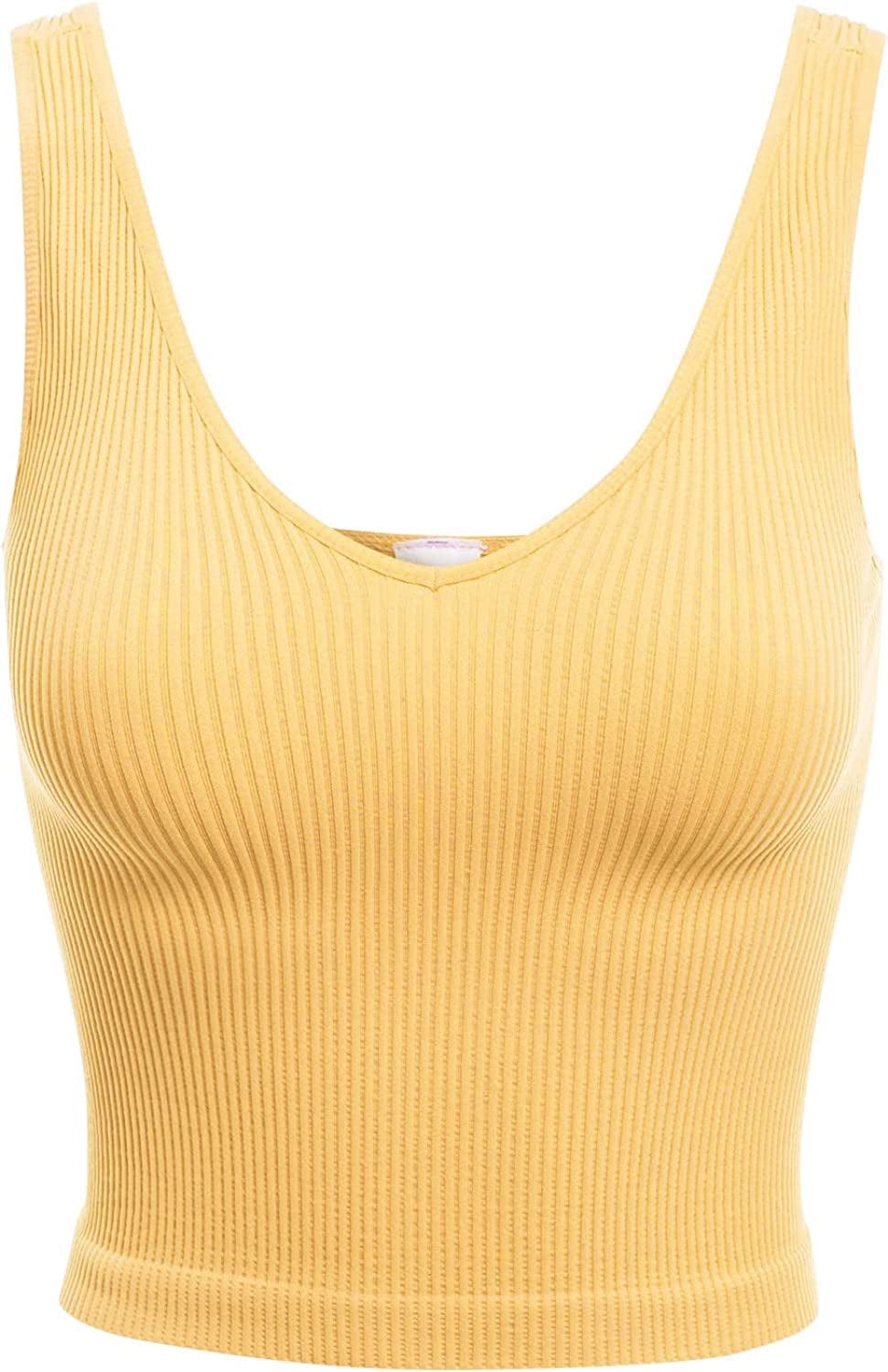Women'S Four-Way Stretch V-Neck Ribbed Seamless Crop Top -Made in USA Popcorn / One Size