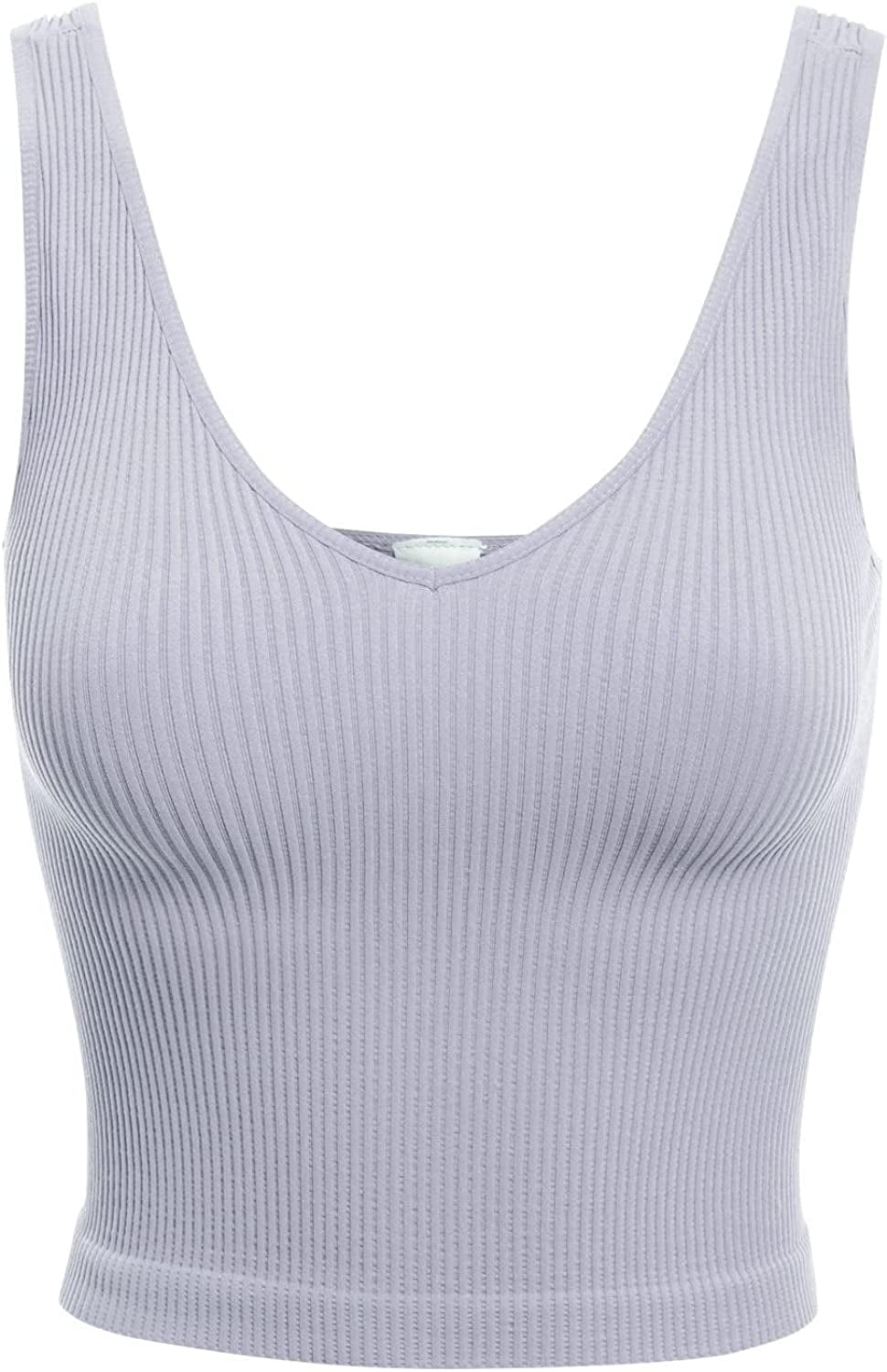 Women'S Four-Way Stretch V-Neck Ribbed Seamless Crop Top -Made in USA Ice Blue / One Size