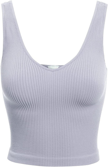 Women'S Four-Way Stretch V-Neck Ribbed Seamless Crop Top -Made in USA Ice Blue / One Size
