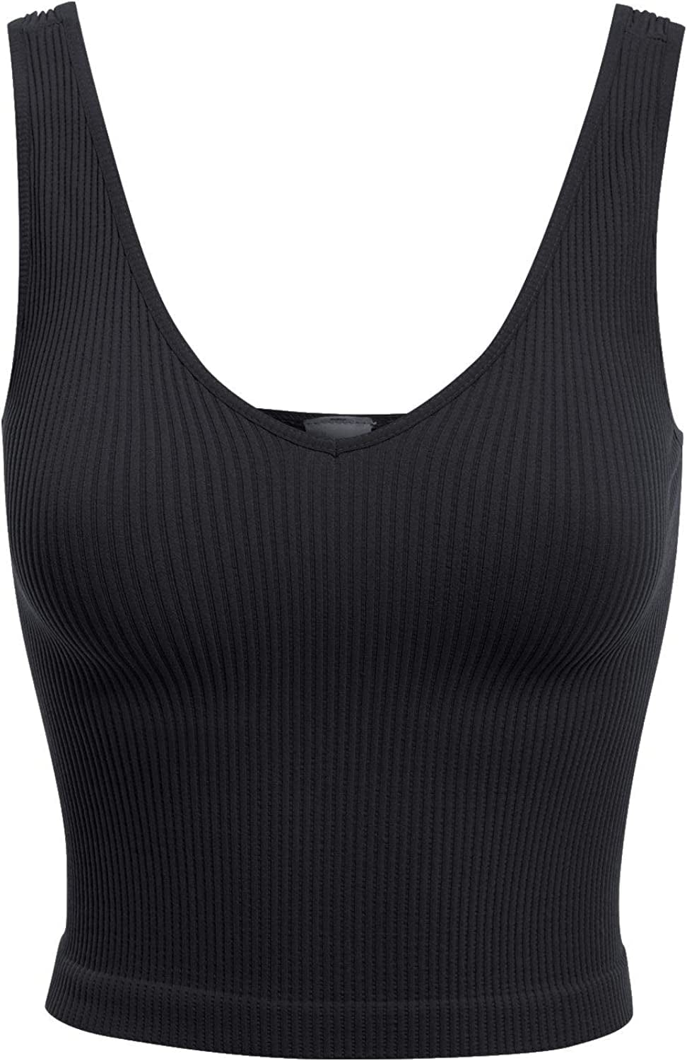 Women'S Four-Way Stretch V-Neck Ribbed Seamless Crop Top -Made in USA Black / One Size