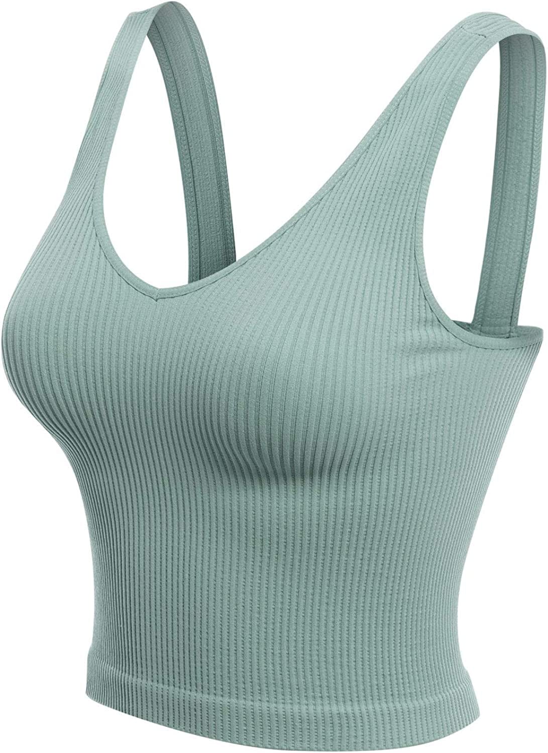Women'S Four-Way Stretch V-Neck Ribbed Seamless Crop Top -Made in USA