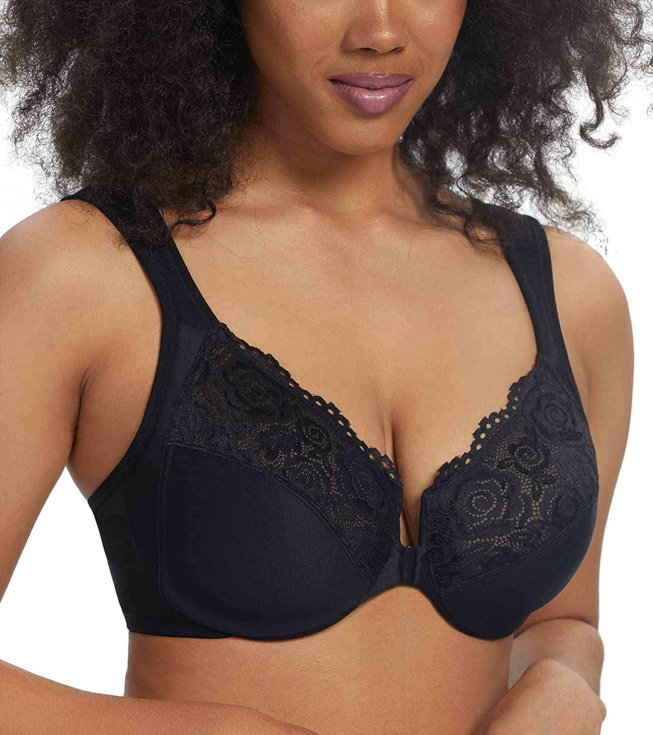 Women'S Front Closure Bra Underwire Unpadded plus Size Full Coverage Bras Black / 40C